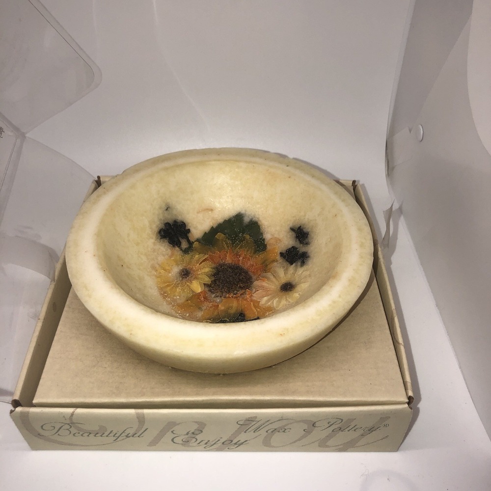 HABERSHAM WAX POTTERY VESSEL Yellow FLOWERS FLAMELESS SCENTED